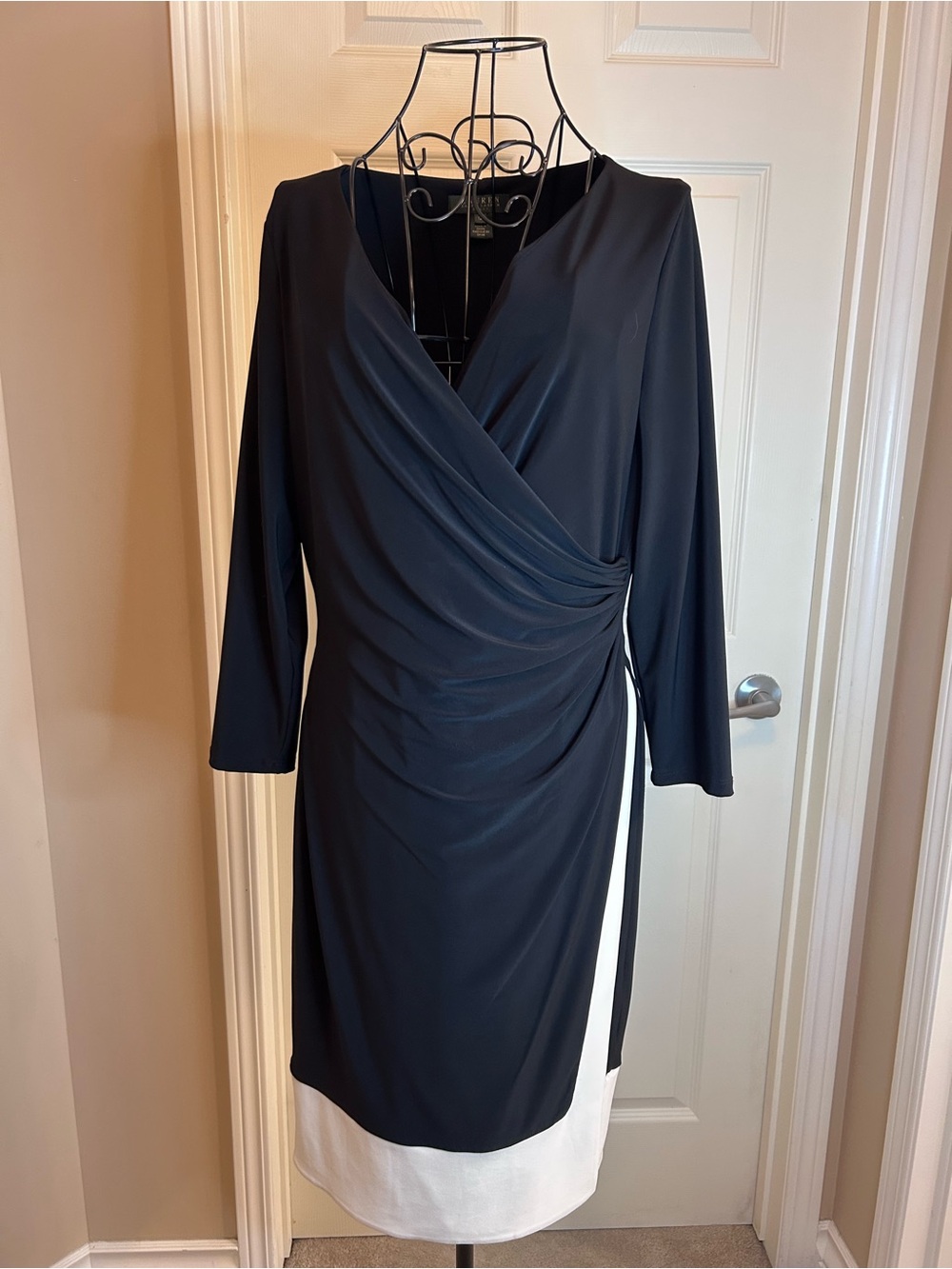 Lauren Ralph Lauren Black Midi Wrap Dress with White Hem
